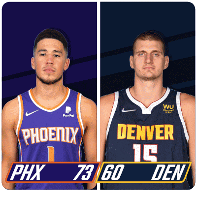 two basketball players from the phoenix and denver teams are standing next to each other