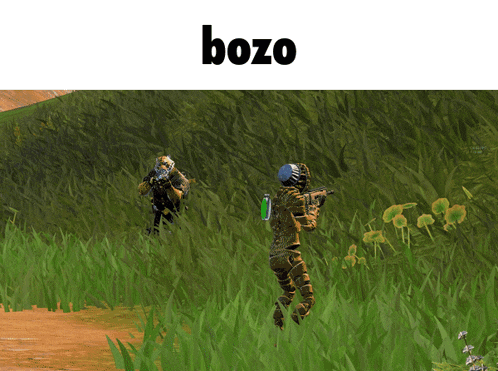 two soldiers in a field with the word bozo on the top