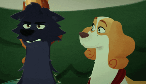 a cartoon drawing of a dog and a wolf