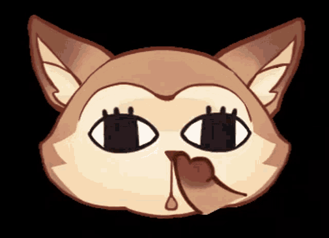 a cartoon drawing of a cat 's face with its tongue out