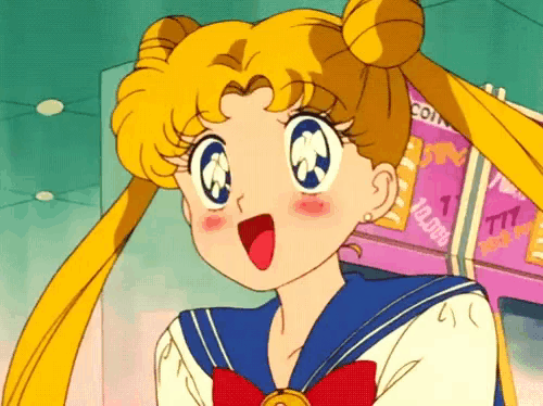 a girl in a sailor suit stands in front of a coin machine