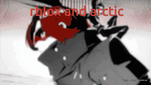 a black and white drawing of a man with the words roblox and arctic written in red