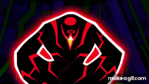 a cartoon character is surrounded by red flames and says make a gif.com below it