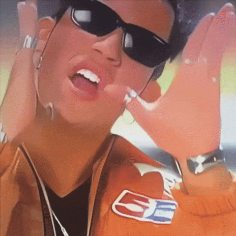 a man wearing sunglasses and an orange jacket with a patch that says ee on it