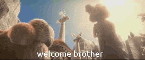 a cartoon scene with the words welcome brother written on it