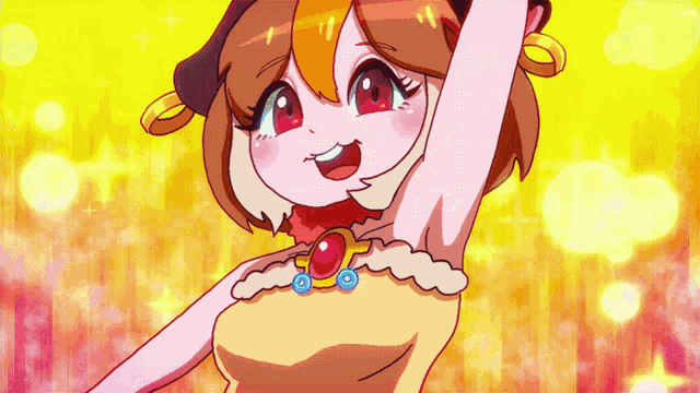 a cartoon drawing of a girl with red eyes and a necklace