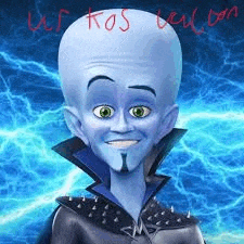 a cartoon character with a large head is smiling and wearing a spiked jacket .