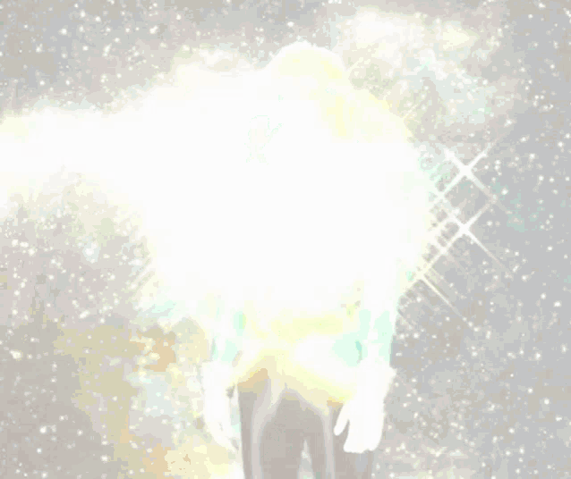 a person in a green and gold outfit is surrounded by a glowing circle of stars
