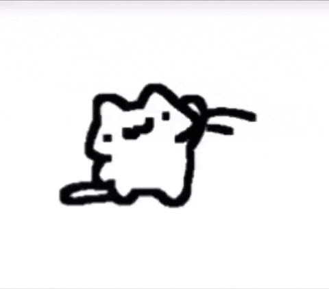 a black and white drawing of a cat on a white background
