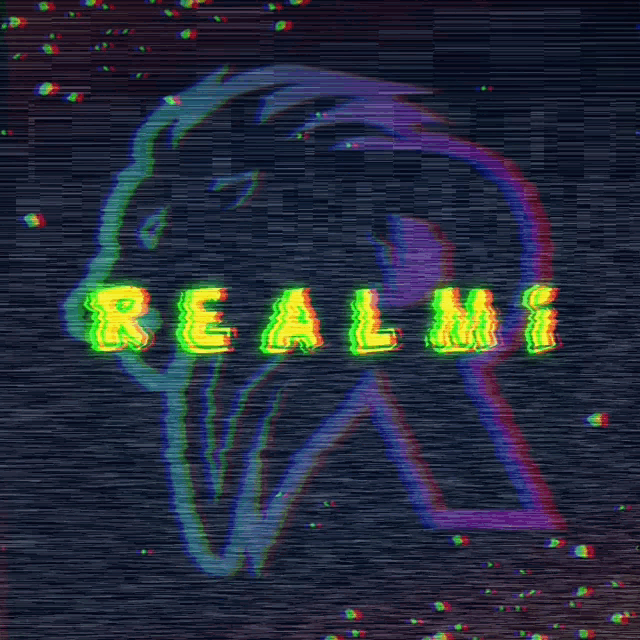 a glitch effect with the word realm written in green