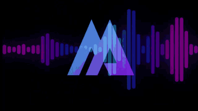 a blue and purple triangle with the letter m in the middle