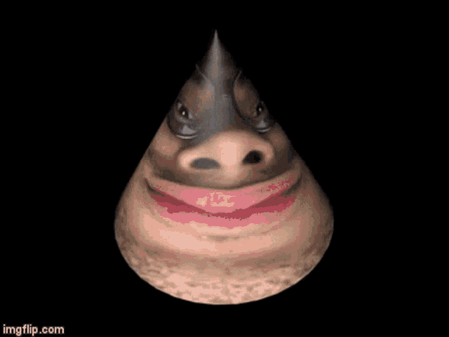 a cone with a face on it and a pink lip