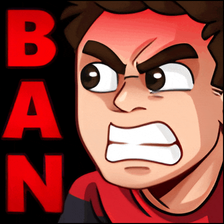 a cartoon of a man with an angry face and the word ban on the bottom