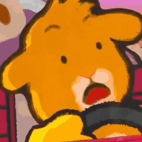 a cartoon drawing of a teddy bear with a surprised look on his face