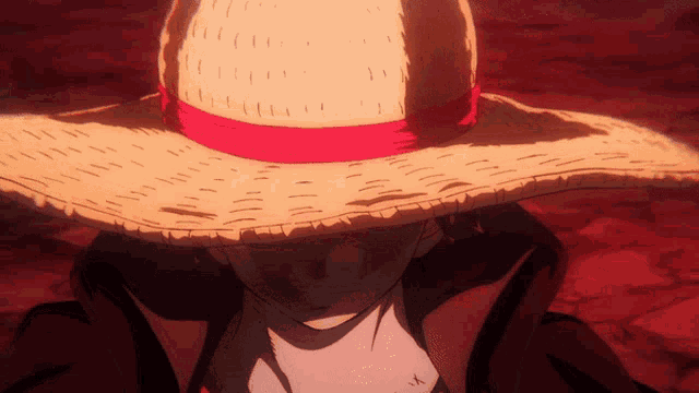 a person wearing a straw hat with a red band