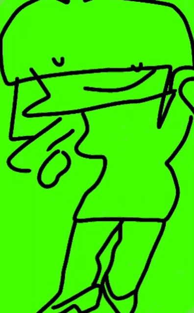 a drawing of a person covering their face with a green background .