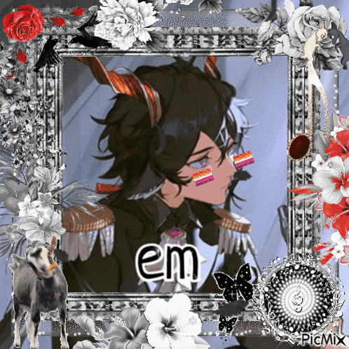 a picture of a girl with horns and the word em