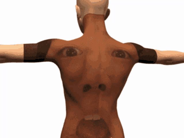 a computer generated image of a person 's back with a face on it