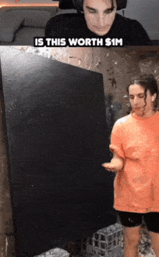 a man and a woman are standing in front of a painting that is worth $1 m