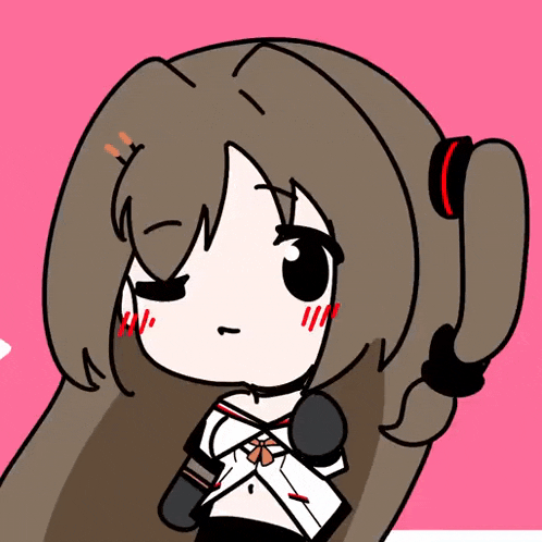 a cartoon drawing of a girl with brown hair and black eyes
