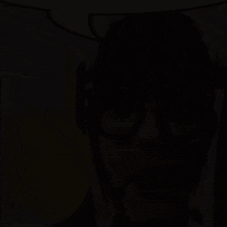 a girl wearing glasses is pointing up with a yellow finger