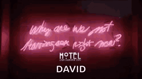 a neon sign on a wall that says `` why are we not having a good night now ? ''