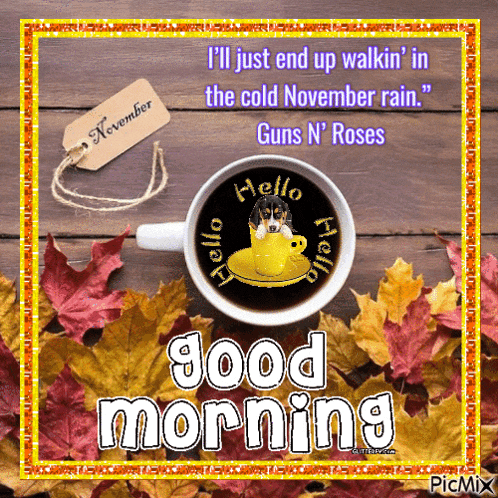 a picture of a cup of coffee with the words " good morning " on it