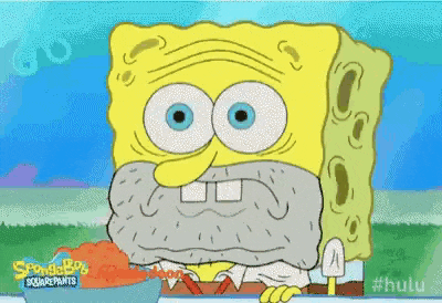 a cartoon of spongebob squarepants with a beard and a bowl of food .