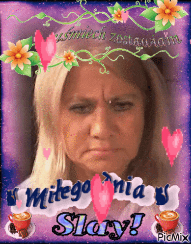 a picture of a woman with flowers and hearts and the words mitegonia slay