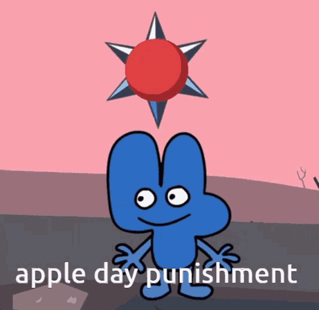 a cartoon character with the words apple day punishment written below him