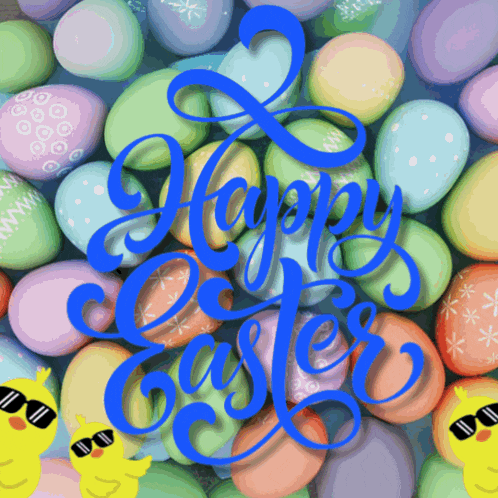 a bunch of colorful easter eggs with the words happy easter