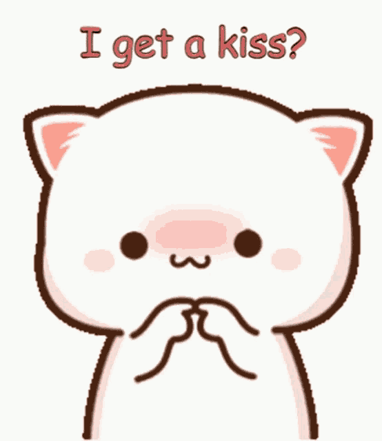 a cartoon cat is asking for a kiss .
