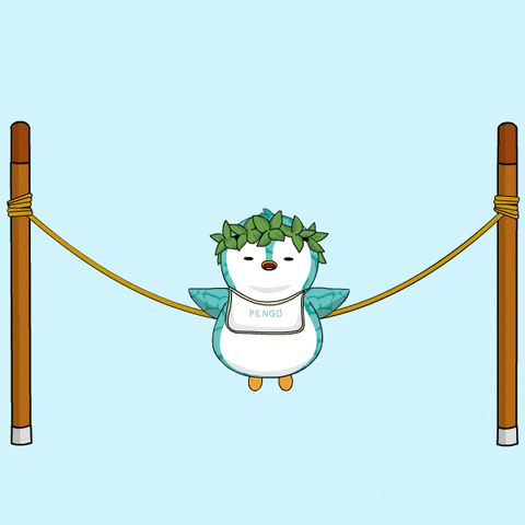 a penguin wearing a laurel wreath and a bib that says pengu