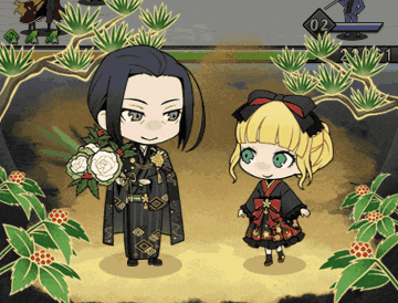 a man and a little girl are standing next to each other in a game