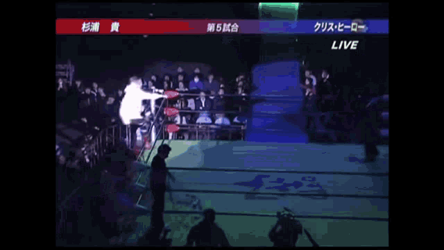 a wrestling match is being shown on a television screen