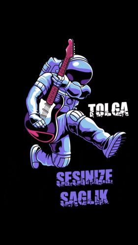 a cartoon of an astronaut playing a guitar with the name tolga on the bottom right