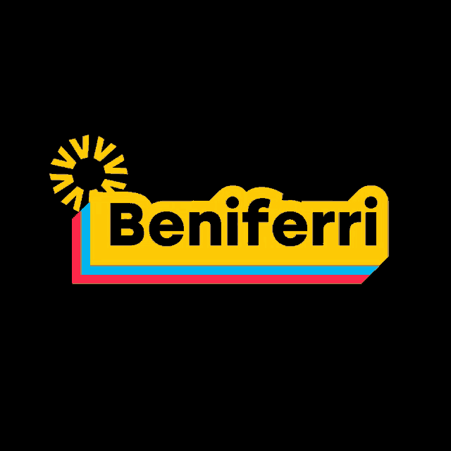 a brightly colored logo for beniferri with a sun in the background