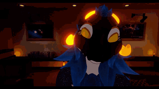 a computer generated image of a cartoon character with a glowing head