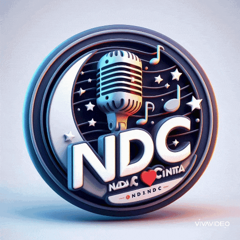 a logo for ndc with a microphone and a heart