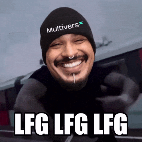 a man wearing a hat that says multivers x on it