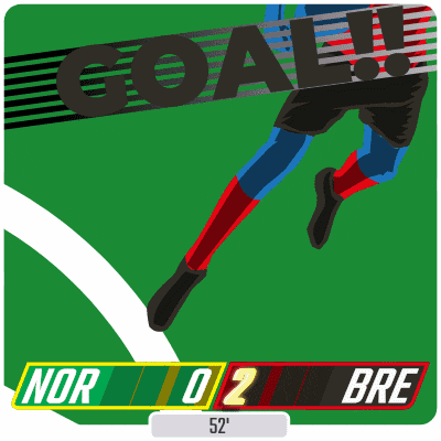 a scoreboard for a soccer game shows the score of nor 02 bre