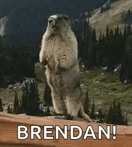 a ground squirrel standing on its hind legs with the words brendan written on the bottom