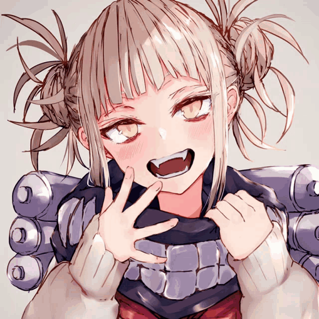 a drawing of a girl with pigtails and fangs making a funny face