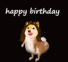 a dog wearing a lion costume is standing in front of a black background with the words `` happy birthday '' written on it .