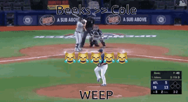 a baseball game is being played between the teams beek cole and atl