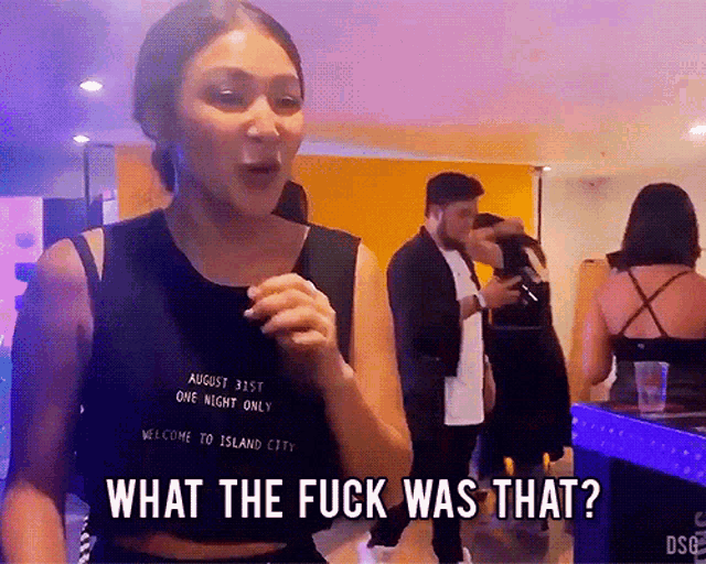 a woman says what the fuck was that in front of a crowd of people