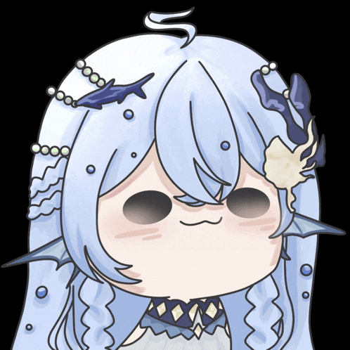 a drawing of a girl with long white hair and a fish on her head