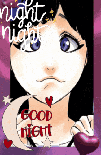 a drawing of a girl with the words good night on it
