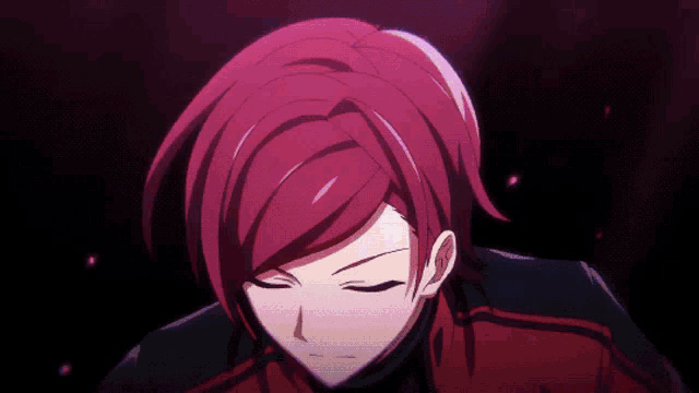 a close up of a red haired anime character