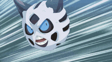 a cartoon character with blue eyes and a white face